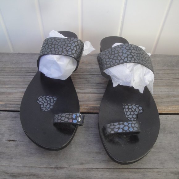 Gkavogiannis Sandals Made in Greece Flat Blue with toe ring Size 41=8-8.5 - Picture 4 of 5